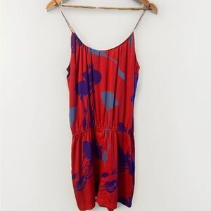 Tucker NYC Women’s Red Floral Silk Romper Dress Size Large Sleeveless